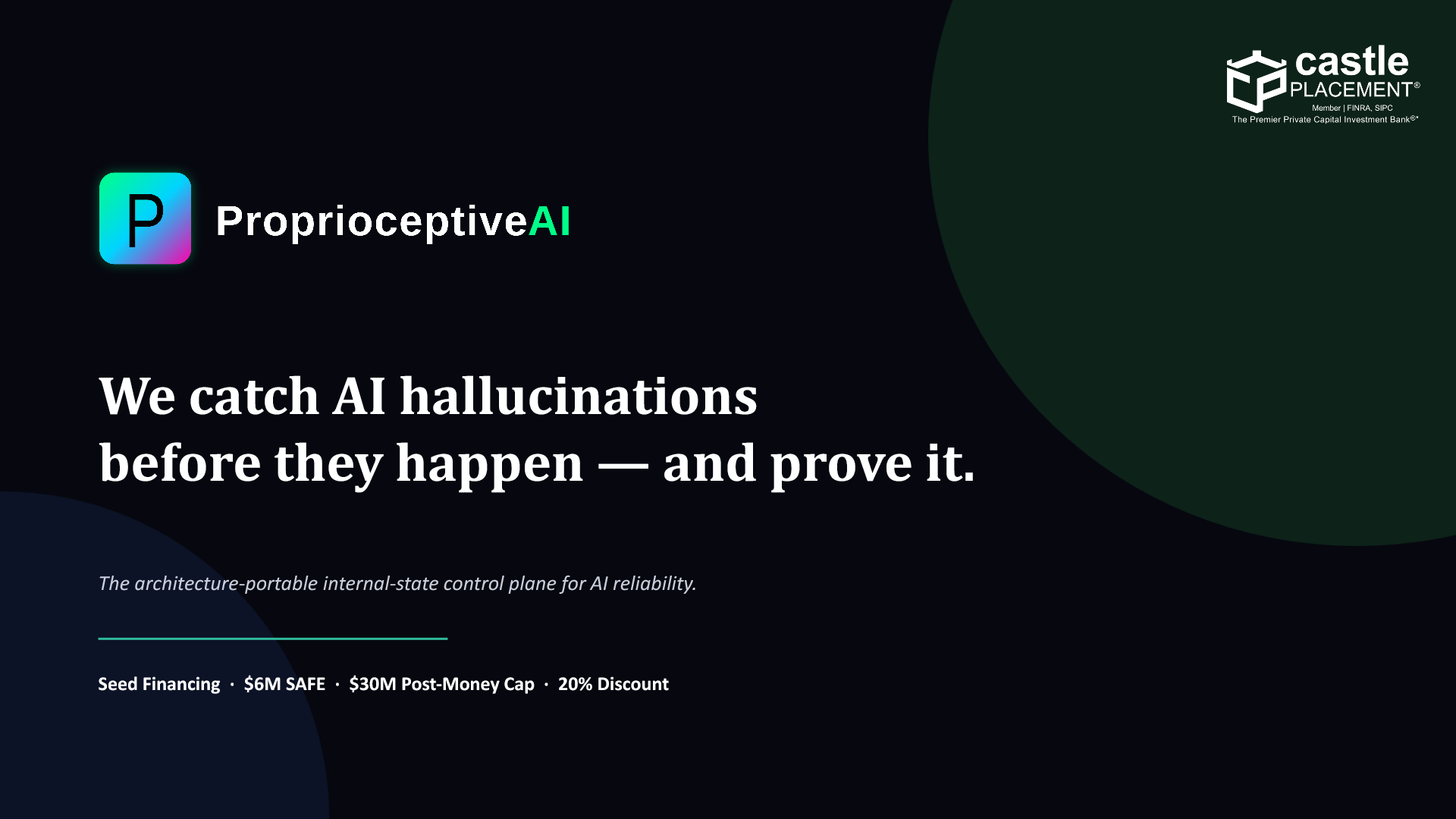 Slide 1: We catch AI hallucinations — before they happen — and prove it.
