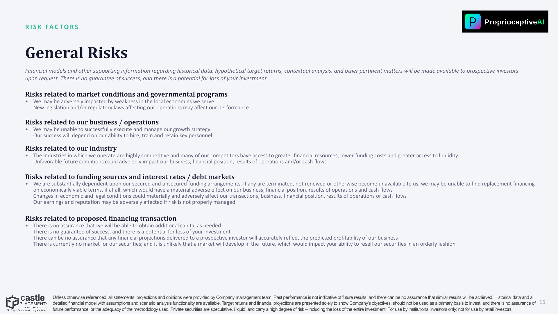 Slide 15: RISK FACTORS — General Risks